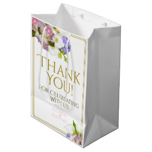 Spring Pastel Floral Wedding Pink & Gold Medium Gift Bag