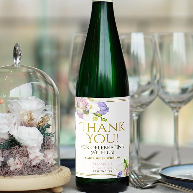 Spring Pastel Floral Wedding Thank You Wine Label (Creator Uploaded)