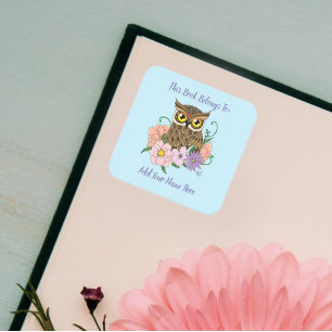 Spring Pastel Flowers Owl Bookplate Square Sticker