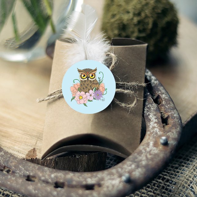 Spring Pastel Flowers Owl Classic Round Sticker (Creator Uploaded)