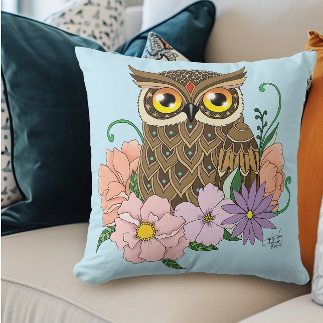 Spring Pastel Flowers Owl Cushion (Creator Uploaded)