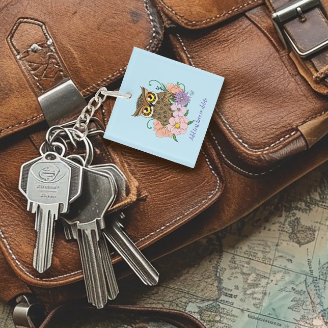 Spring Pastel Flowers Owl QR code Key Ring (Creator Uploaded)