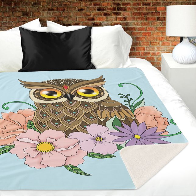 Spring Pastel Flowers Owl Sherpa Blanket (Creator Uploaded)
