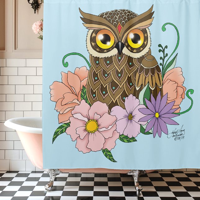 Spring Pastel Flowers Owl Shower Curtain (Creator Uploaded)
