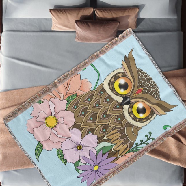 Spring Pastel Flowers Owl Throw Blanket (Creator Uploaded)