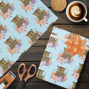 Spring Pastel Flowers Owl Wrapping Paper
