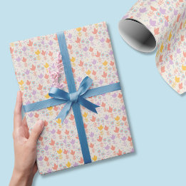 Spring Pastel Flowers Pink Purple Yellow Cream Wrapping Paper