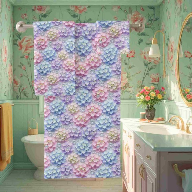 Spring Pastel Hydrangeas and Diamonds Towel Set (Creator Uploaded)