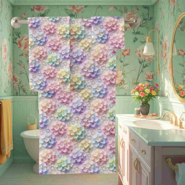 Spring Pastel Hydrangeas and Diamonds Towel Set (Creator Uploaded)