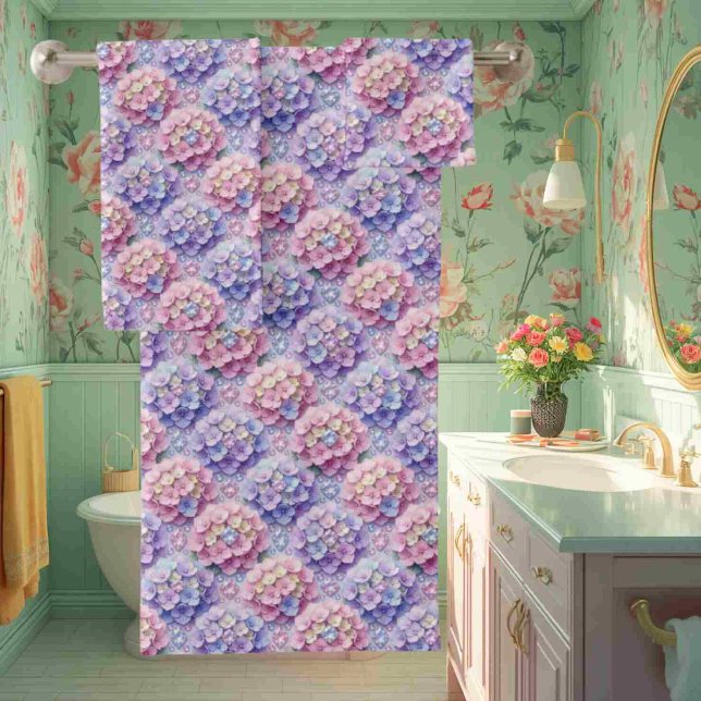 Spring Pastel Hydrangeas and Diamonds Towel Set (Creator Uploaded)