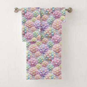 Spring Pastel Hydrangeas and Diamonds Towel Set