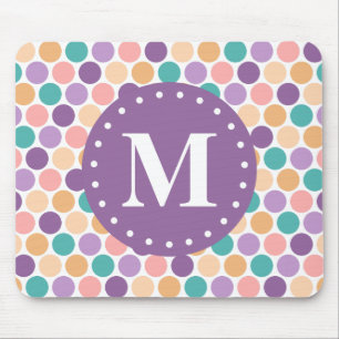 Spring Pastel Polka Dots Pattern with Monogram Mouse Pad