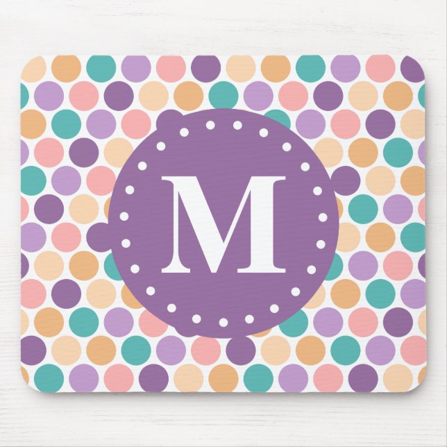 Spring Pastel Polka Dots Pattern with Monogram Mouse Pad (Front)