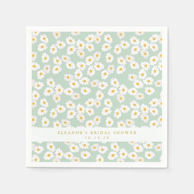 Spring Pastel Sage Daisies Bridal Shower Custom  Napkin (Front)