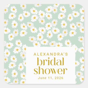 Spring Pastel Sage Daisies Bridal Shower Custom  Square Sticker