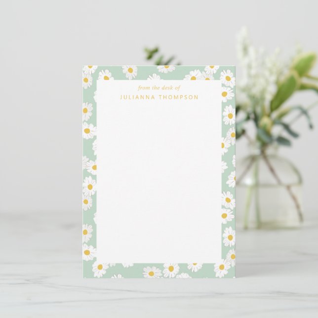 Spring Pastel Sage Daisies Personalised Desk Name Card (Standing Front)