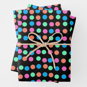 Spring Pastel Spots on Black  Wrapping Paper Sheet