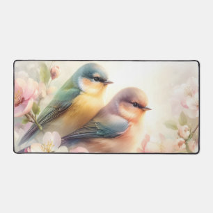 Spring Pastel Sweet Love Birds Blossoms Flowers Desk Mat