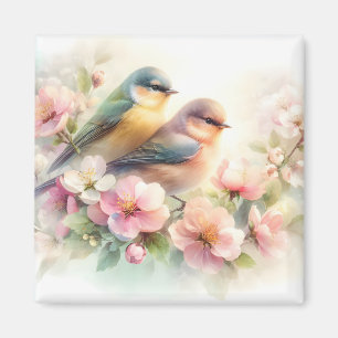 Spring Pastel Sweet Love Birds Blossoms Flowers Magnet