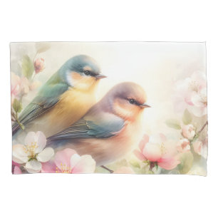 Spring Pastel Sweet Love Birds Blossoms Flowers Pillowcase