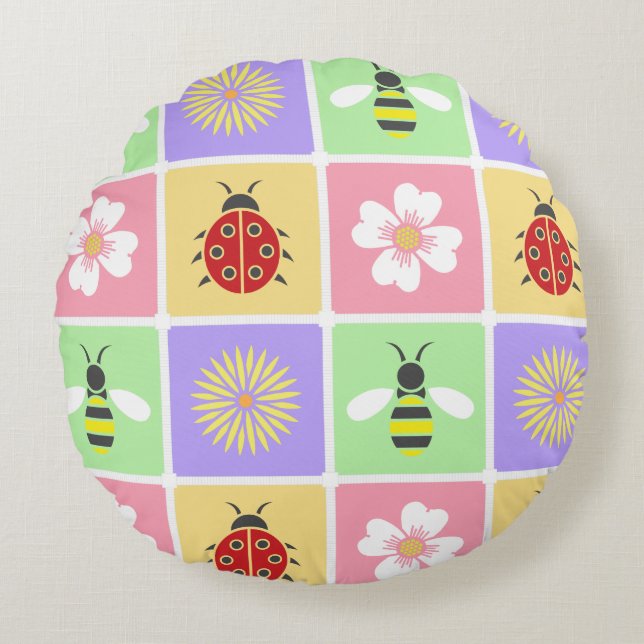 Spring Patches Round Pillow (Front)