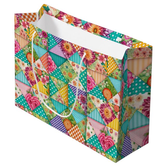 Spring Patchwork Seamless Medium Gift Bag (Front Angled)