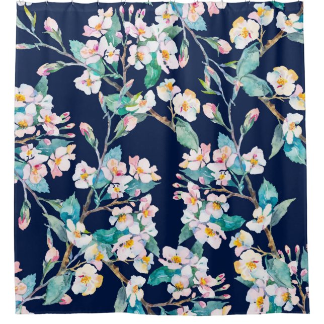Spring pattern. Flowering branches. Watercolor. Vi Shower Curtain (Front)