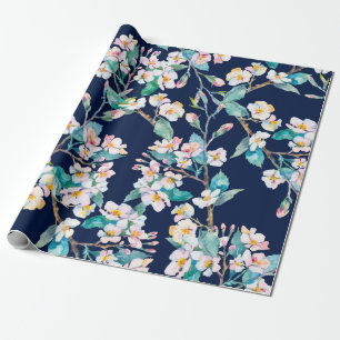 Spring pattern. Flowering branches. Watercolor. Vi Wrapping Paper