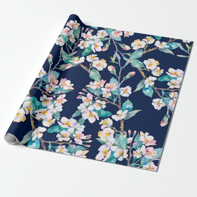 Spring pattern. Flowering branches. Watercolor. Vi Wrapping Paper (Unrolled)