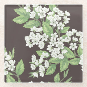 Spring pattern, green branches seamless. glass coaster
