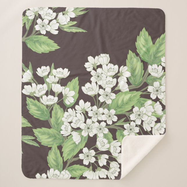 Spring pattern, green branches seamless. sherpa blanket (Front)