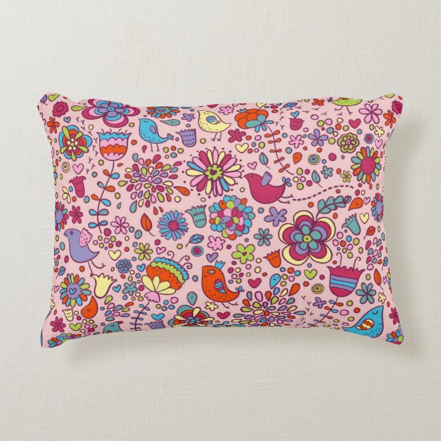Spring pattern with colourful flowers decorative cushion (Front)