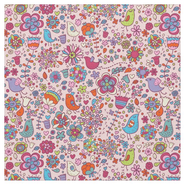 Spring pattern with colourful flowers fabric (Close Up)