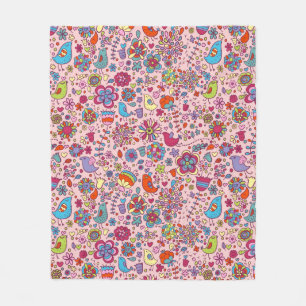 Spring pattern with colourful flowers fleece blanket