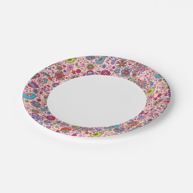 Spring pattern with colourful flowers paper plate (Angled)