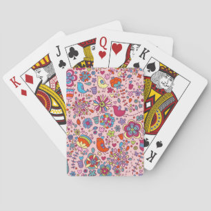 Spring pattern with colourful flowers playing cards