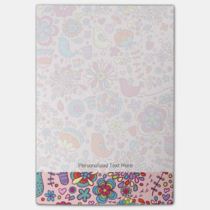 Spring pattern with colourful flowers post-it notes
