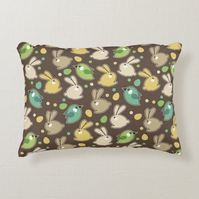 spring pattern with easter eggs,birds decorative cushion (Front)