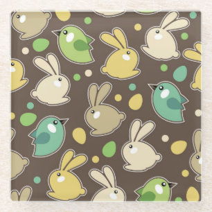 spring pattern with easter eggs,birds glass coaster