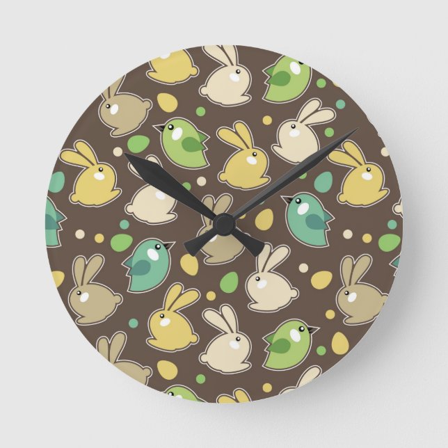 spring pattern with easter eggs,birds round clock (Front)