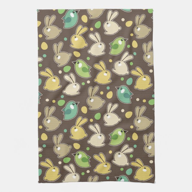 spring pattern with easter eggs,birds tea towel (Vertical)