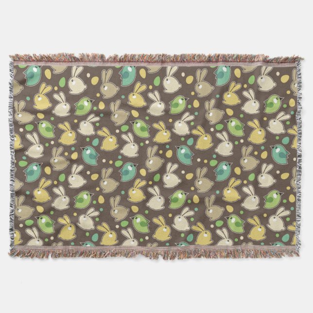 spring pattern with easter eggs,birds throw blanket (Front)