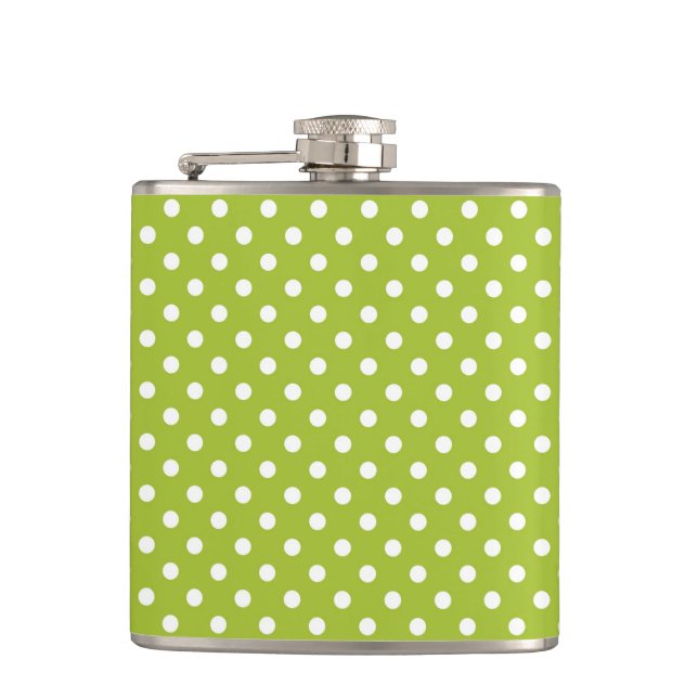 Spring pattern with white polka dots hip flask (Front)