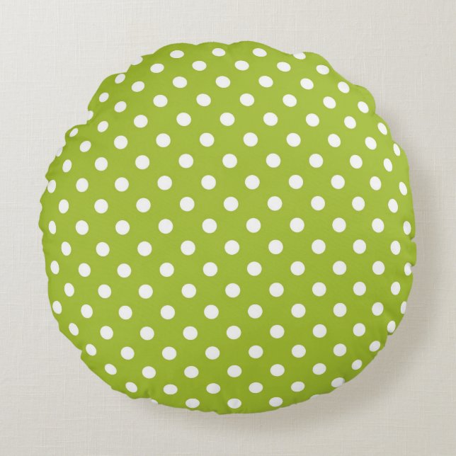 Spring pattern with white polka dots round cushion (Front)
