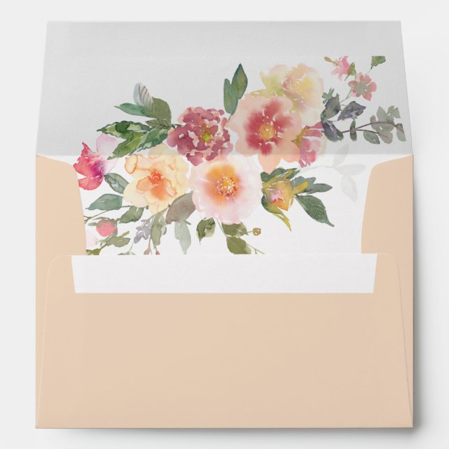 Spring Peach Blush Floral Wedding Envelope (Back (Bottom))
