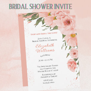Spring Peach Floral Bridal Shower Invitation