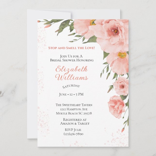 Spring Peach Floral Bridal Shower Invitation (Front)