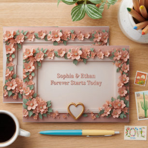 💐 Spring Peach Floral Gold Wedding Decor 🌷 Envelope