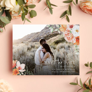 Spring Peach Floral Wedding Save the Date Photo Announcement Postcard