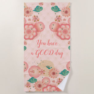 Spring Peach Flowers Garden Floral Pink Pattern Beach Towel